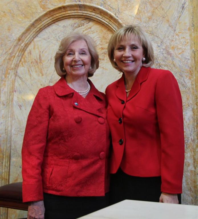 Lt. Governor Kim Guadagno (right) administered the oath of office to Monmouth County Clerk M. Claire French (left) was sworn into office as NJAC president on Jan. 28.